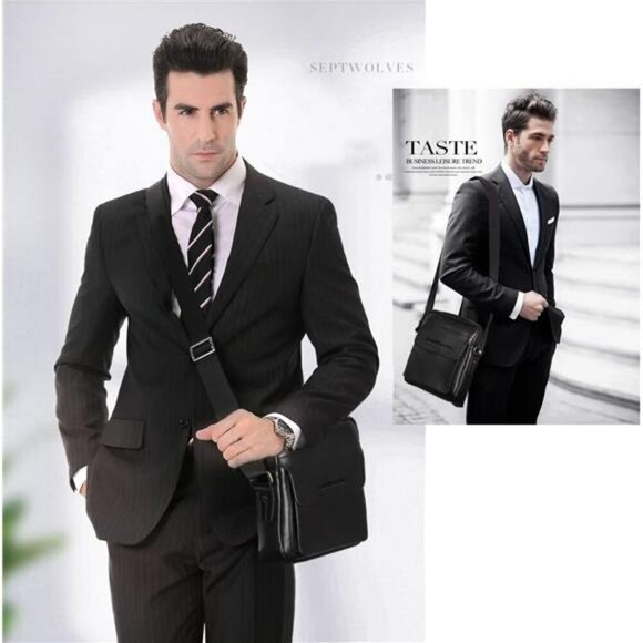 Leathario Crossbody Bag for Men Vegan Leather Messenger Shoulder Work Travel - Picture 6 of 7